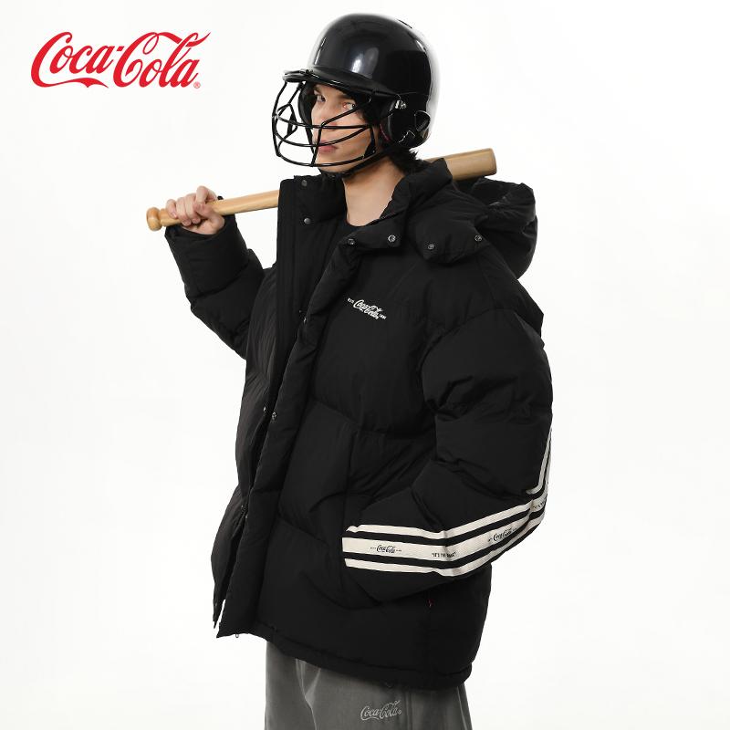 Coca-Cola可口可乐 90绒可拆卸帽织带拼接保暖外套字母刺绣羽绒服