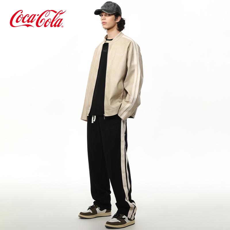 Coca-Cola可口可乐 美式复古机车皮衣外套直筒宽松休闲裤运动套装