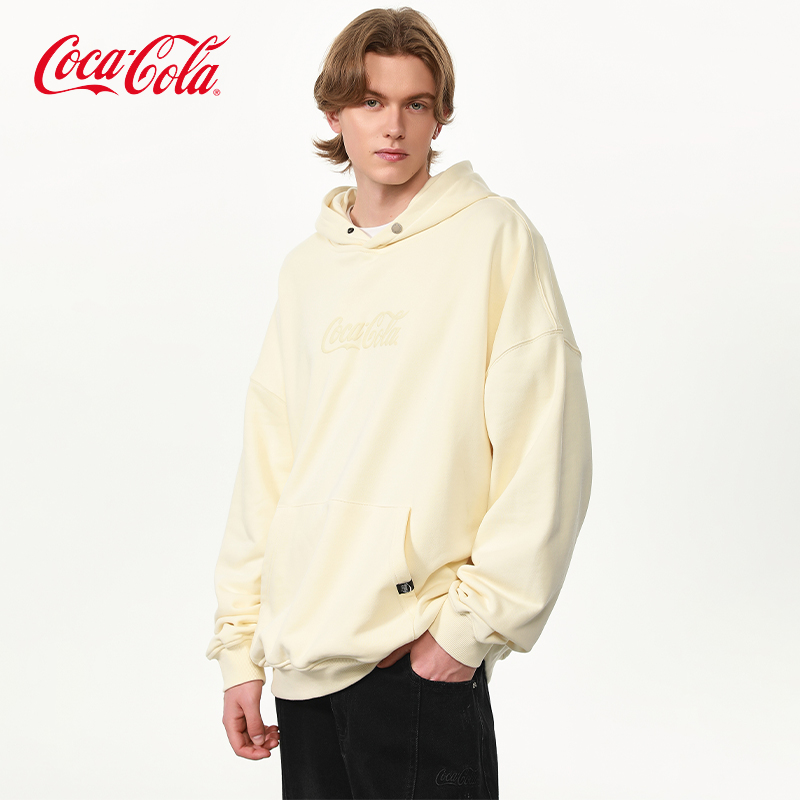Coca-Cola/可口可乐美式复古连帽卫衣男秋冬字母印花加绒加厚外套 - 图1