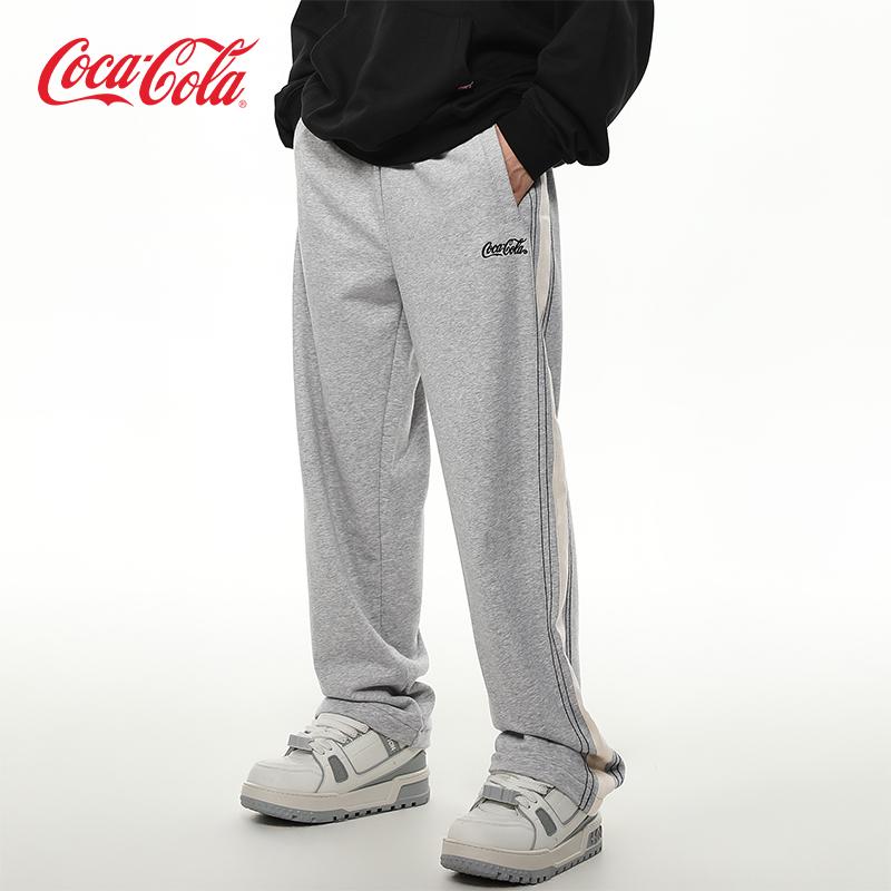 Coca-Cola可口可乐 织带拼接撞色字母刺绣运动直筒宽松垂感休闲裤