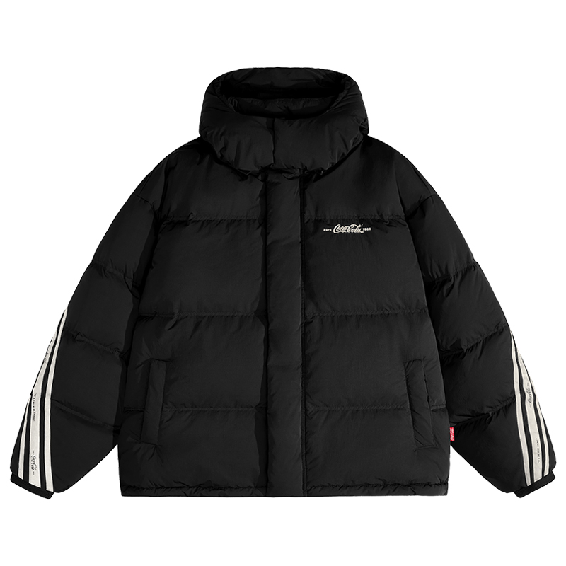 Coca-Cola可口可乐 90绒可拆卸帽织带拼接保暖外套字母刺绣羽绒服