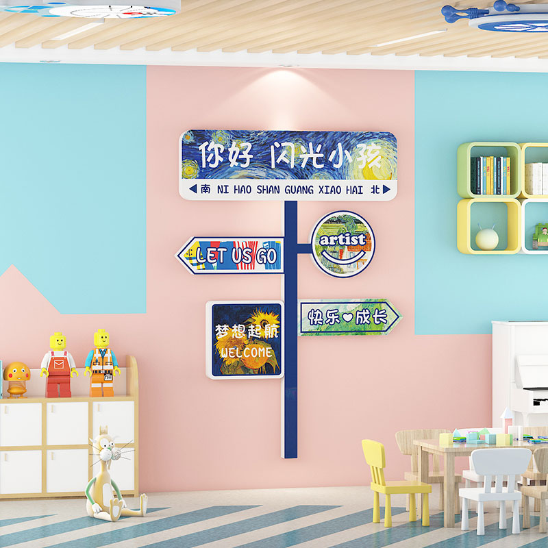 幼儿园墙面装饰楼梯拐角走廊道环创主题墙成品开学季高端文化墙贴