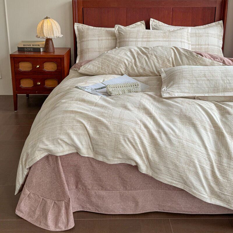 良品本色新品高克重加厚棉麻麻汉麻麻皱皱纱印花四件套