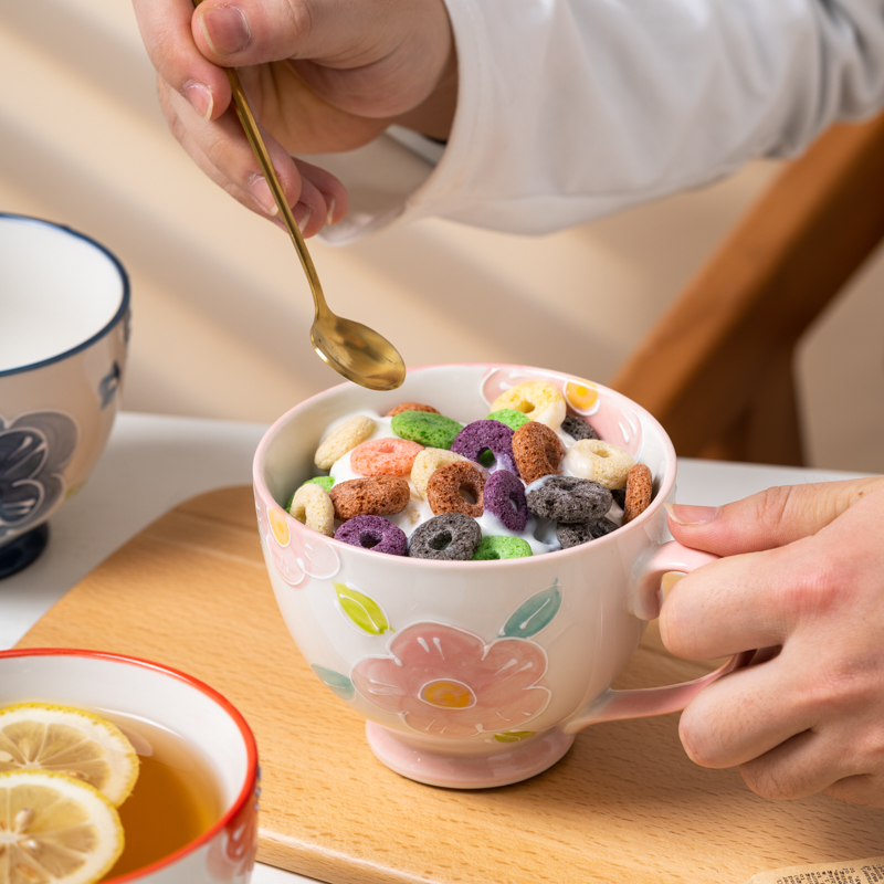 陶瓷早餐杯家用牛奶燕麦杯高颜值少女心马克杯浮雕家用大容量水杯 - 图0