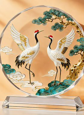 仙鹤延年水晶摆件客厅玄关乔迁开业礼物送长辈吉祥如意装饰摆台