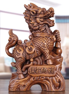 速发实木麒工摆件公母一对客厅玄关开柜招财镇宅送子公司酒业麟艺