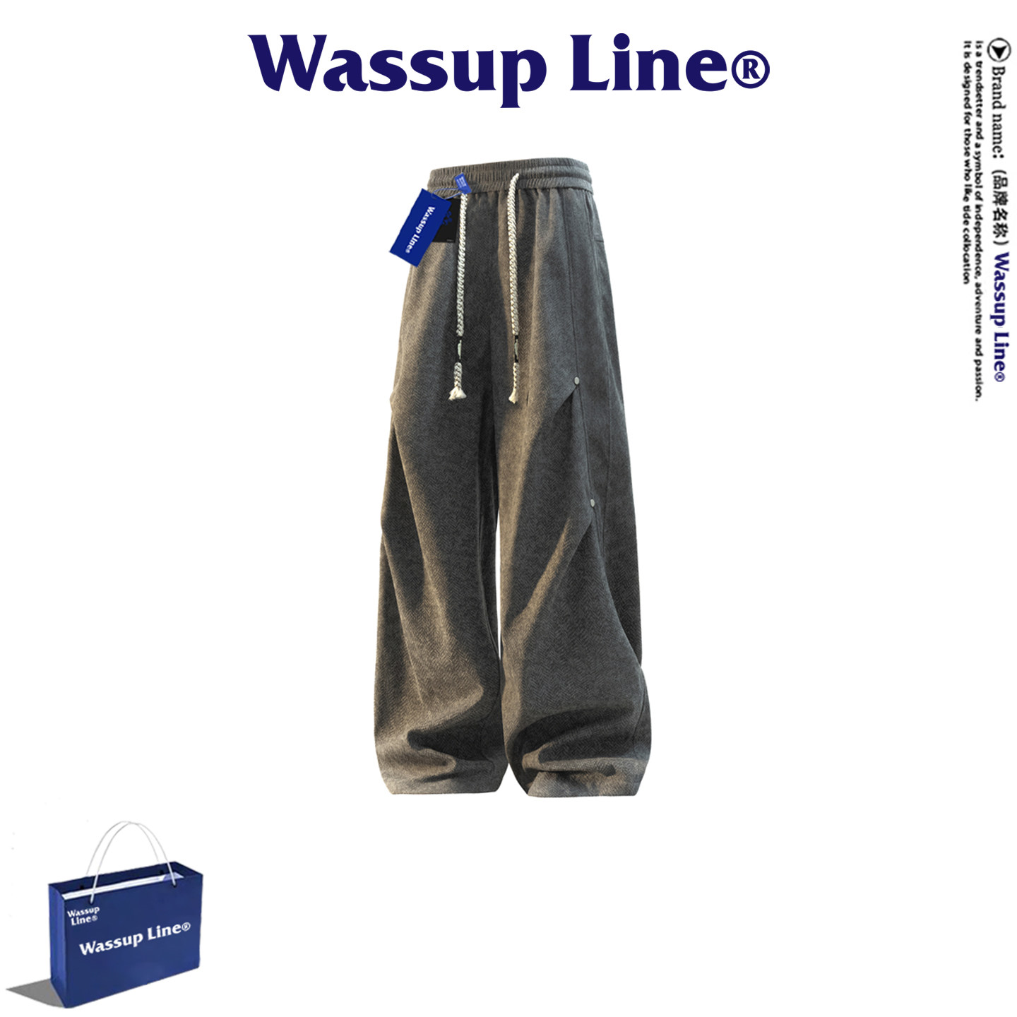 WASSUP Line潮牌美式复古风直筒休闲裤男春秋季新款宽松工装裤,淘宝优惠券,粉丝福利购,淘宝优惠卷