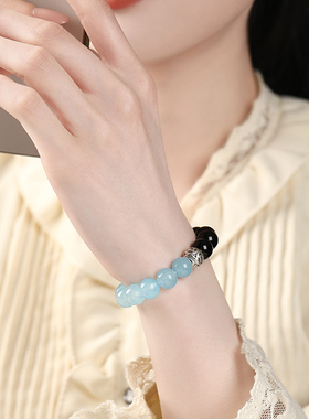 普陀山五行天然本命年手串水晶女款手链送礼物黑曜石海蓝宝男
