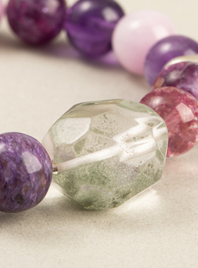 普陀山紫水晶手串九紫离火五行手链喜补木绿幽灵超七祖母龙晶烟花