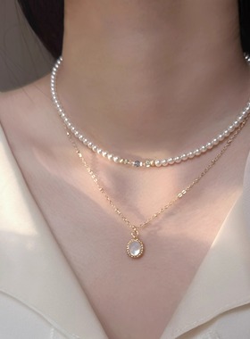 鲛人语/画廊少女 原创爆闪捷克珠彩色项链女高级感轻奢双层锁骨链