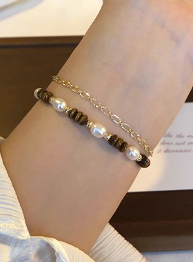 鲛人语/暖冬摩卡 原创天然珍珠虎眼石美拉德手链高级感新款手串