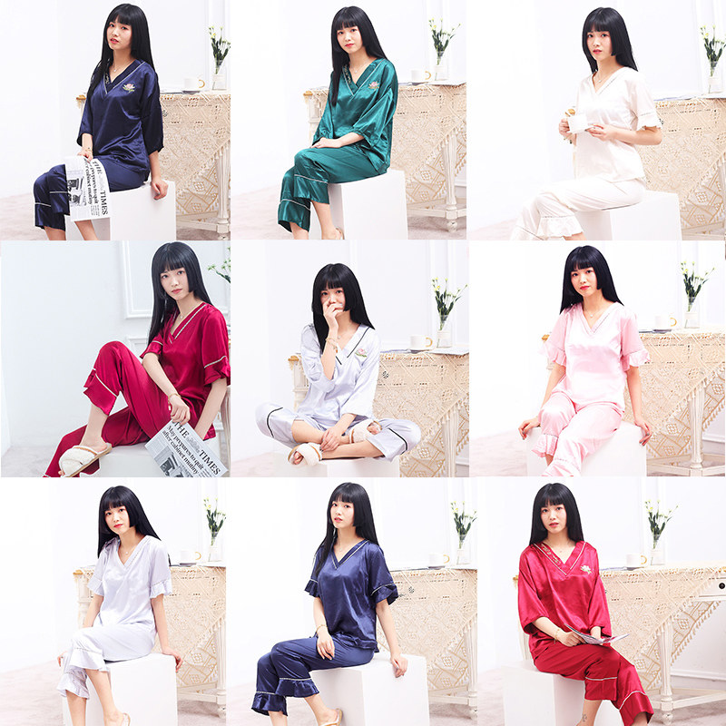 春欲春秋款新款网红仿真丝睡裙 春欲睡衣/家居服套装