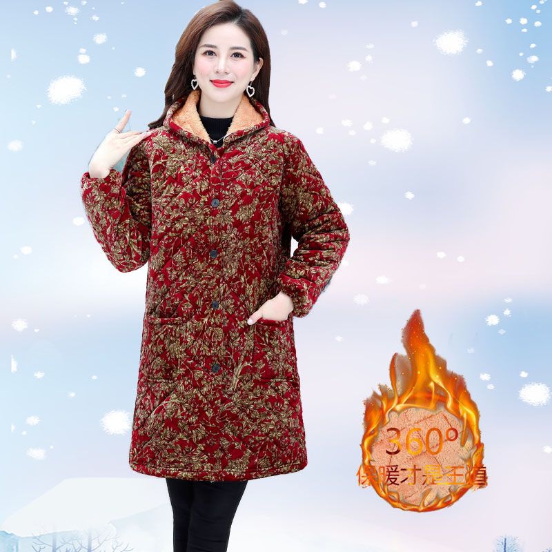 四川省服中老年罩衣女装连帽中长款外套保暖棉袄棉衣妈妈棉服外套 - 图3