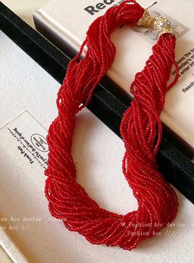 镶钻圆形磁吸多层串珠项链复古高级感设计锁骨链新款时尚项饰批发