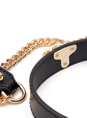 真皮项圈女m定制刻字高级黑色圆环锁链项圈狗狗脖套puppy牵引绳