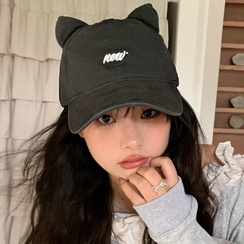 韩系ins可爱猫耳鸭舌帽子女春季休闲日常通勤百搭显脸小棒球帽潮,淘宝优惠券,粉丝福利购,淘宝优惠卷