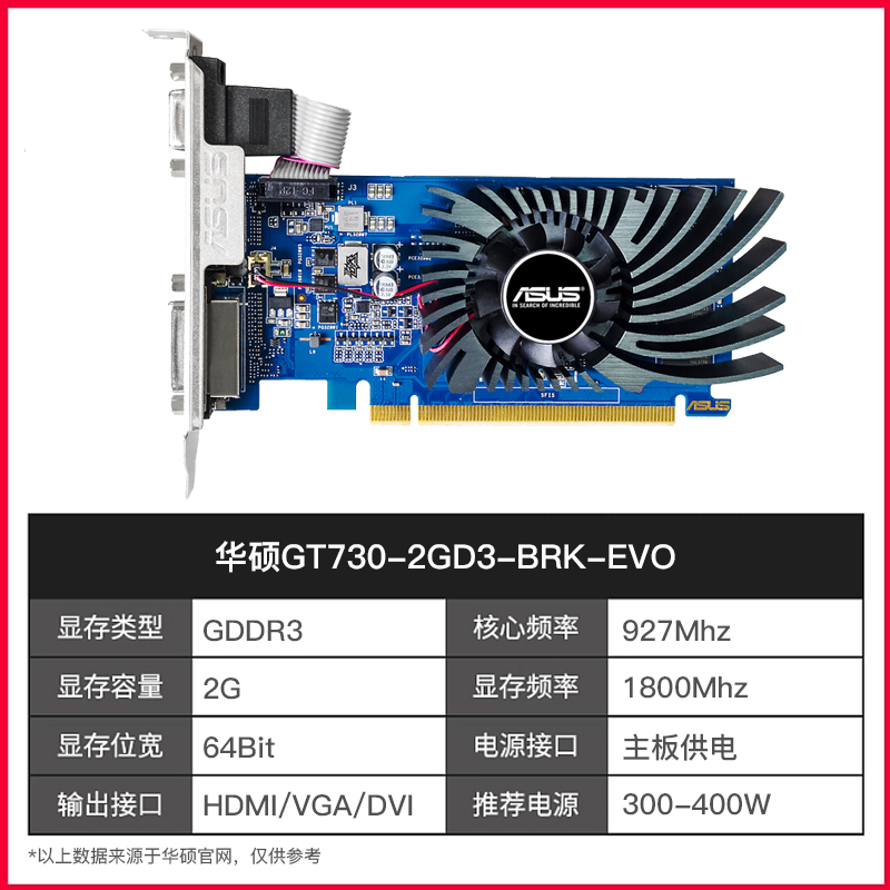 华硕（ASUS）GT710/GT730/GT1030 2G独显台式机电脑游戏独立显卡 - 图3