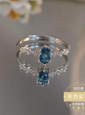 天然托帕石橄榄石戒指s925银镶嵌晶体通透时尚百搭可调节复古
