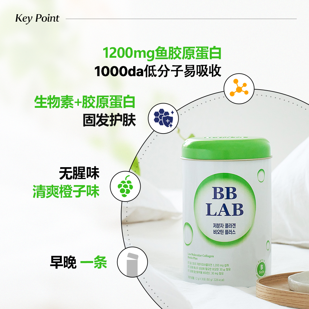 【BBLAB】生物素低分子胶原蛋白 固发补能量补水2g*30条青葡萄味 - 图0