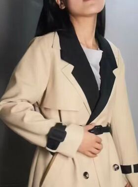 西装翻领假领子帅气领口装饰韩版潮男女学生风衣外套撞色袖袢黑色