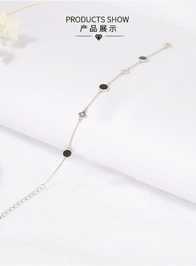 宇宙通宝天然黑玛瑙S925银镀白金手链简约水晶礼物