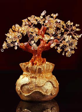 宇宙通宝天然水晶招财树摆件黄水晶祝福客厅办公室开业送礼