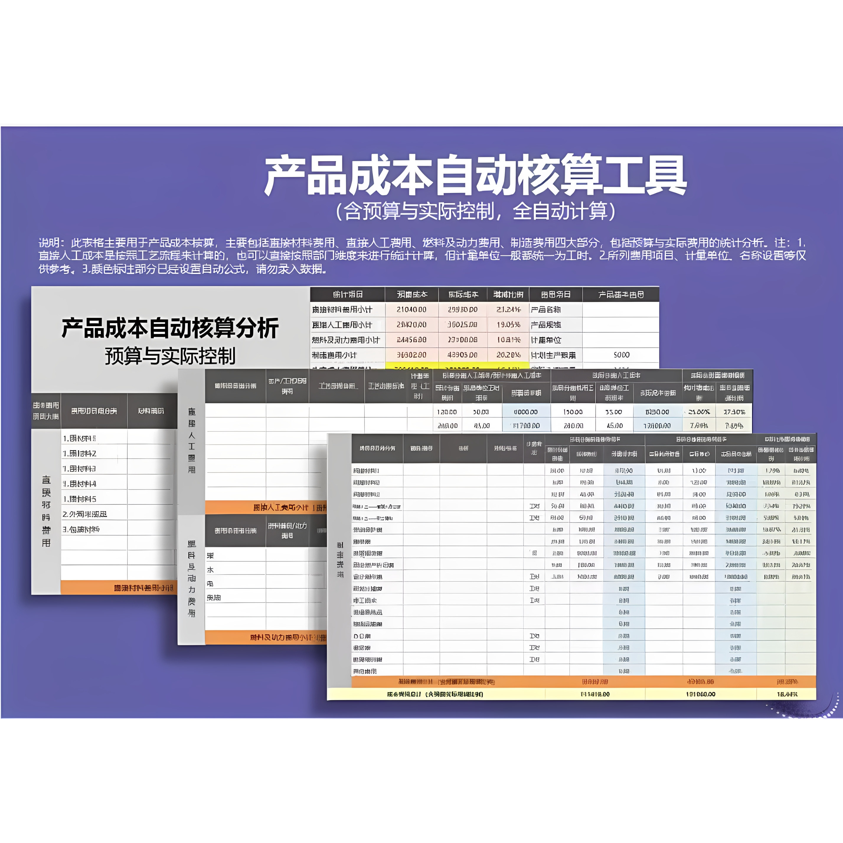 产品成本核算分析表excel模板项目预算管理生产利润费用统计明细