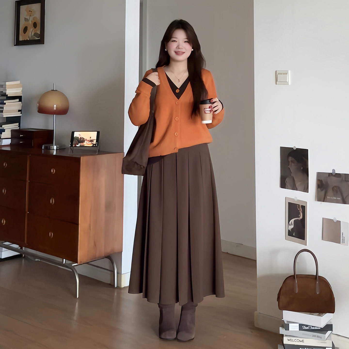 微胖的喵喵大码女装胖mm秋冬V领拼接气质假两件针织毛衣开衫3807,淘宝优惠券,粉丝福利购,淘宝优惠卷