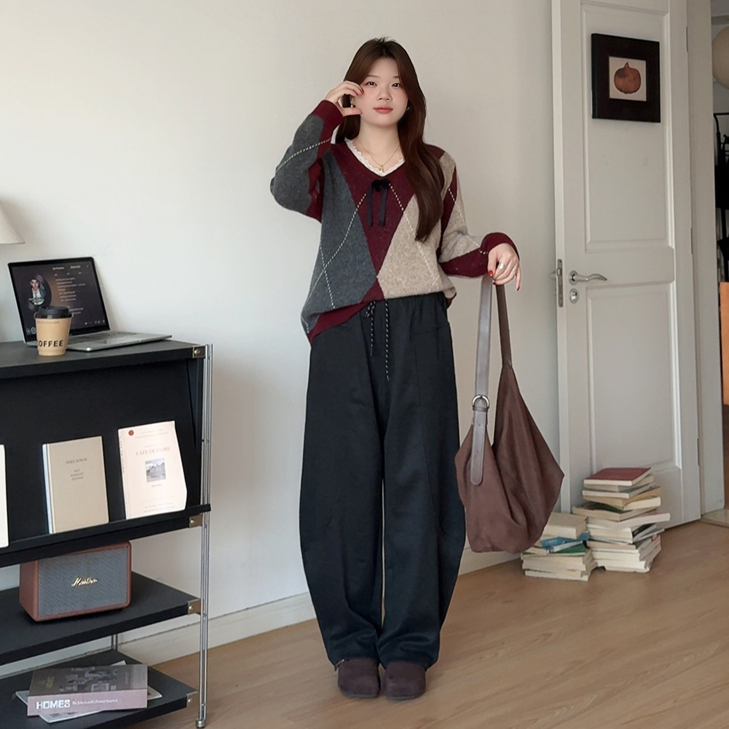 微胖的喵喵大码女装胖mm冬季撞色慵懒风毛衣宽松针织长袖上衣3307,淘宝优惠券,粉丝福利购,淘宝优惠卷