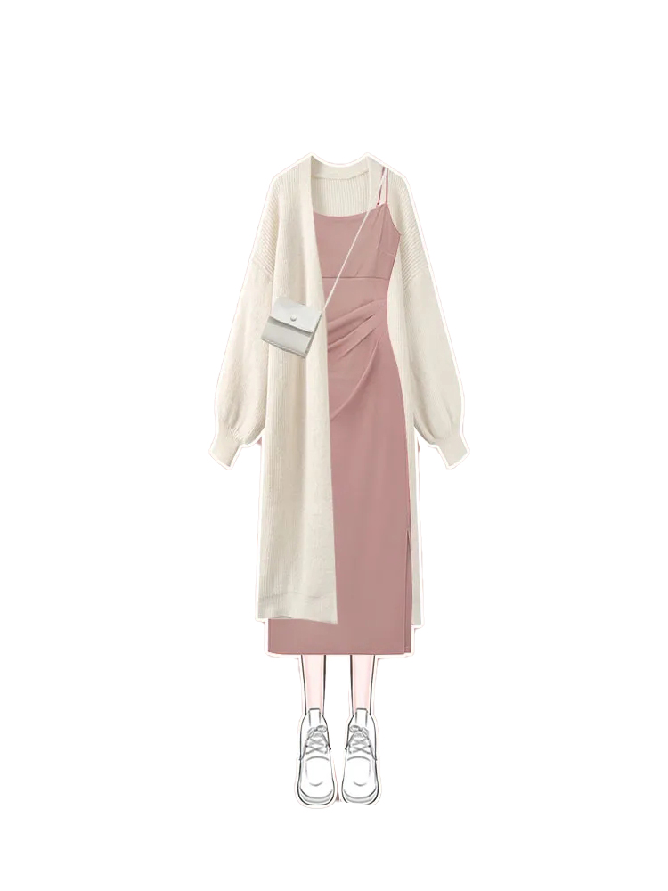 秋季套装2023新款盐系轻熟针织开衫女小个子减龄显瘦连衣裙两件套