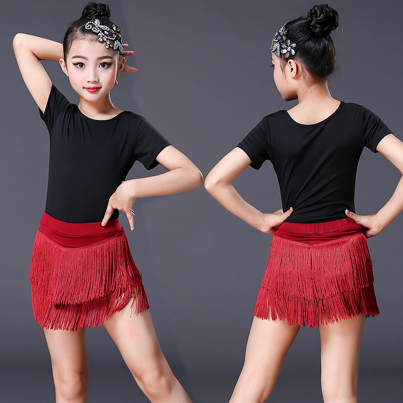 萌少儿拉丁舞服新款儿童恰恰银色分体流苏裙下装练习表演服半身裙 - 图1