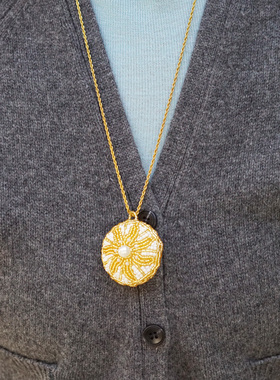 BeanAndBean 手工串珠项链 太阳之心 原创设计小众礼物毛衣链饰品