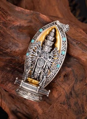 复古千手观音像吊坠藏式项链男民族风个性可打开立体创意精工挂坠