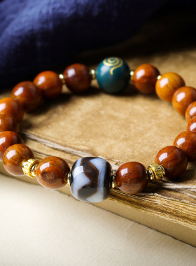 原创藏式骨头虎牙天珠手链 文玩牦牛骨民族风男女款手串 一件代发