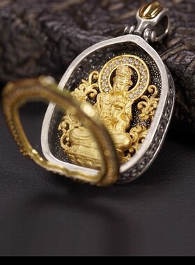 复古十二生肖本命佛吊坠男女项链黄铜镀金佛牌守护神挂件观音挂坠