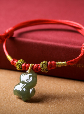 原创和田玉无事牌小葫芦项链 文玩手工编织绳中式国风毛衣链批发