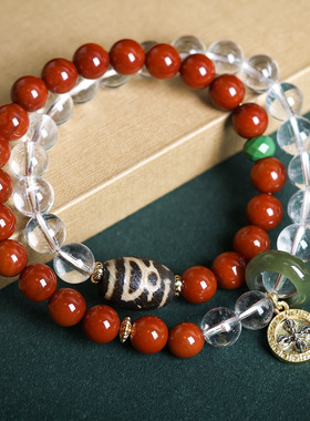 天然白水晶紫辉锂手串蜜蜡饼南红玛瑙葫芦文玩手链新中式饰品批发