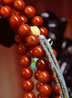 天然西周玛瑙斜挂长链佛珠虎牙两眼天珠玛瑙三通松石白水晶配饰