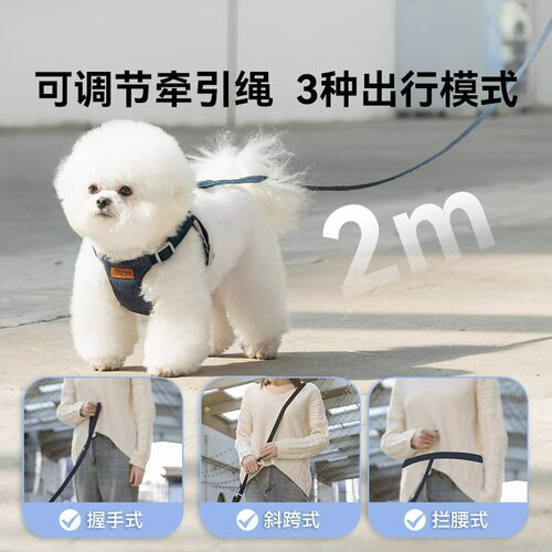 春夏牛仔透气宠物牵引绳防挣脱胸背带中小型狗狗猫咪外出遛狗绳子 - 图0