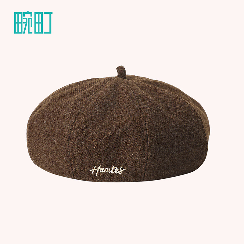 畹町复古贝雷帽女秋冬季时尚文艺百搭蓓蕾帽质感毛呢南瓜画家帽子 - 图1