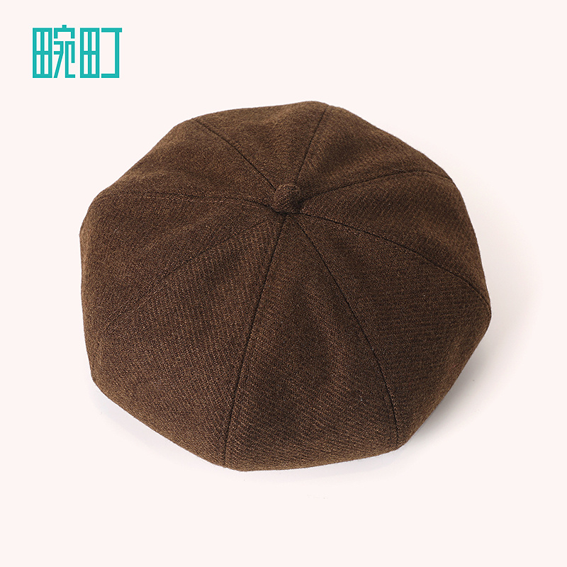 畹町复古贝雷帽女秋冬季时尚文艺百搭蓓蕾帽质感毛呢南瓜画家帽子 - 图2
