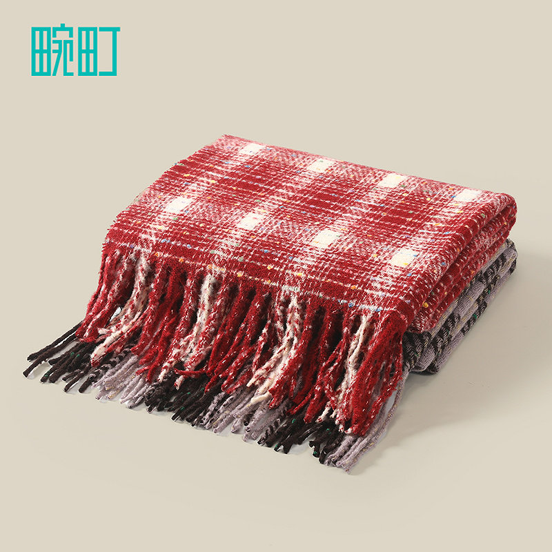 畹町时尚踩点纱百搭格纹围巾