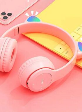 Cute Cat Ear Headphones with RGB LED Light Wireless Headset