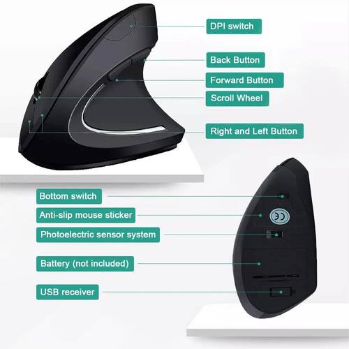 Mouse Vertical Ergon?mico 2.4GHz Mouse óptico Sem Fio 3 Aju - 图1