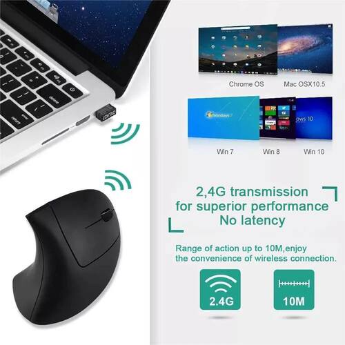 Mouse Vertical Ergon?mico 2.4GHz Mouse óptico Sem Fio 3 Aju - 图0