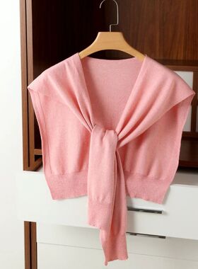 Ladies' Knit Sleeveless Solid Color Shawl Tie Front Design V