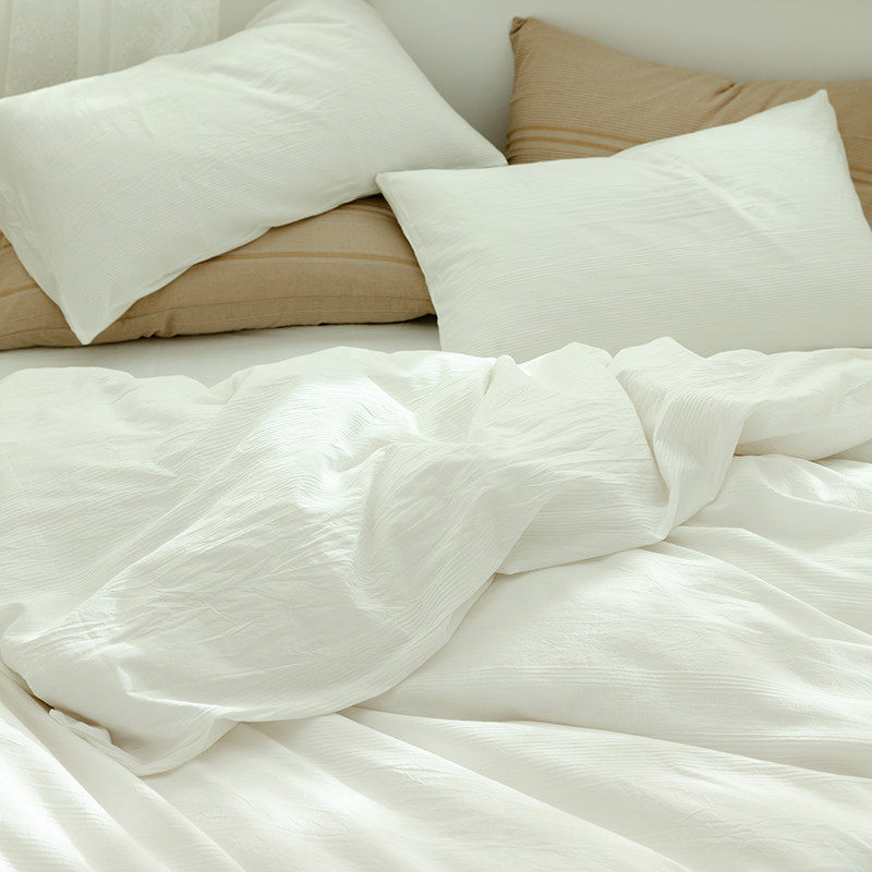 纯棉四件套100全棉裸睡纯白色民宿酒店床单被套南通春季床上用品