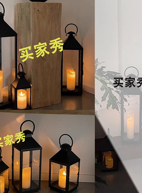 简约北欧复古烛台风灯户外防水铁艺手提摆件样板房落地玻璃浪漫