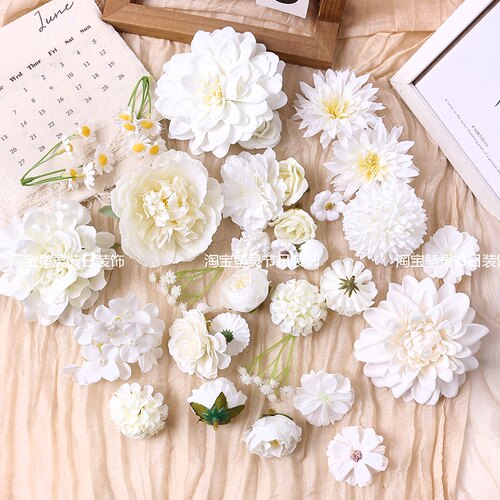 白色系仿真花朵装饰 绢花diy手工头饰 花艺配件谷美 家居婚庆装饰 - 图0