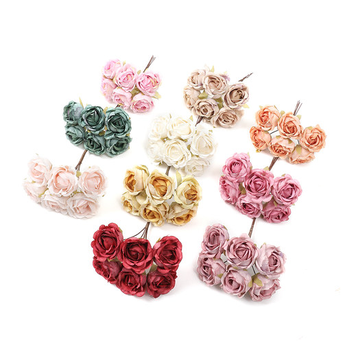 仿真玫瑰小把束 假花绢花 diy手工头饰花环材料 婚庆布景家居装饰 - 图3